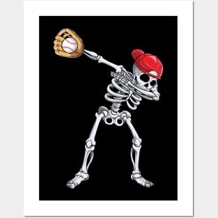 Dabbing Skeleton Baseball Halloween Boys Shirt Posters and Art